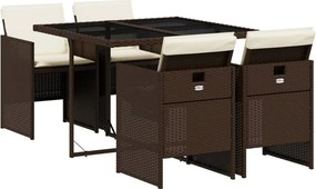 vidaXL Σετ Τραπεζαρίας Κήπου 5 Τεμαχίων Καφέ Συνθ. Ρατάν με Μαξιλάρια