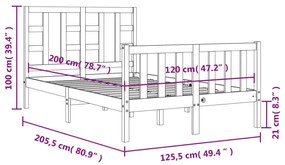 Σκελετός Κρεβατιού Χωρίς Στρώμα 120x200 εκ Μασίφ Ξύλο Πεύκου - Καφέ