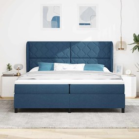 vidaXL Κρεβάτι με ελατήρια με στρώμα Μπλε 200 x 200 cm ύφασμα