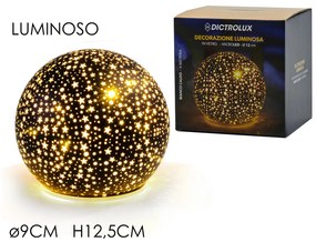Μπάλα Φωτιζόμενη Με Micro LED Μπαταρίας Μαύρο/Χρυσό Γυαλί Φ9x12.5cm