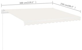 Τέντα Συρόμενη Χειροκίνητη Ανεξάρτητη Κρεμ 300 x 250 εκ. - Κρεμ