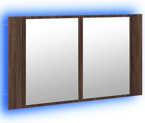 vidaXL Ντουλάπι Μπάνιου Καθρέφτη/Φως LED Καφέ Δρυς 80x12x45εκ Ακρυλικό
