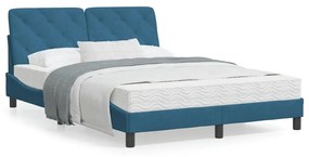 Κρεβάτι με Στρώμα Μπλε 120x200 εκ. Βελούδινο - Μπλε