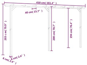 vidaXL Πέργκολα Κήπου 410 x 40 x 203 εκ. Ξύλινη