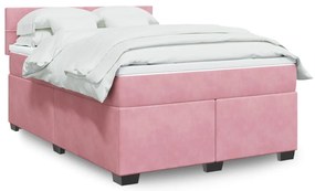 vidaXL Κρεβάτι Boxspring με Στρώμα Ροζ 160x200 εκ. Βελούδινο