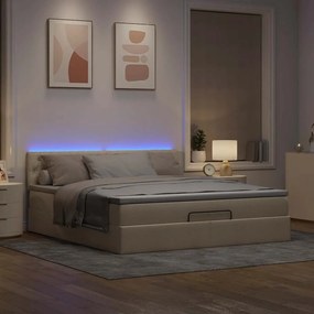 vidaXL Οθωμανικό κρεβάτι με στρώμα &amp; LEDs Cream 180x200cm ύφασμα