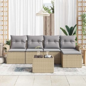 vidaXL Σετ Καναπέ Κήπου με μαξιλάρι 6 pcs Μπεζ Πολυ ράταν