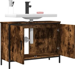 vidaXL Ντουλάπι Νιπτήρα Μπάνιου Καπνιστή Δρυς 80x30x60 εκ. Επεξ. Ξύλο