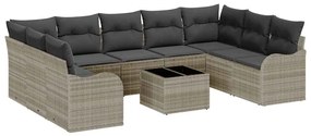 vidaXL Σετ Καναπέ Κήπου με μαξιλάρι 10 pcs Ανοιχτό γκρι Πολυ ράταν