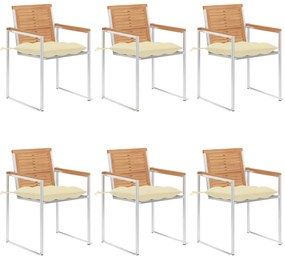vidaXL Καρέκλες Κήπου 6 τεμ. από Μασίφ Ξύλο Teak με Μαξιλάρια