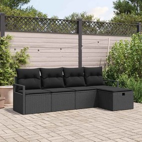 vidaXL Σετ Καναπέ Κήπου με μαξιλάρι 5 pcs Μαύρο Πολυ ράταν