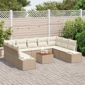 vidaXL Σετ Καναπέ Κήπου με μαξιλάρι 10 pcs Μπεζ Πολυ ράταν