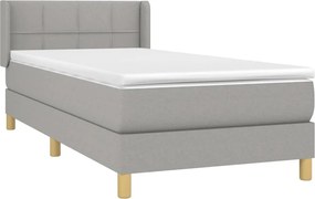 vidaXL Κρεβάτι Boxspring με Στρώμα Ανοιχτό Γκρι 90x200 εκ. Υφασμάτινο