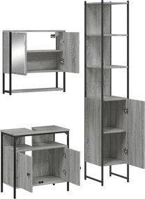 vidaXL Σετ Επίπλων Μπάνιου 3 Τεμαχίων Γκρι Sonoma Επεξεργασμένο Ξύλο