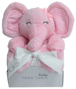 Κουβέρτα Fleece Αγκαλιάς (80x110) + Λούτρινο Makis Tselios Elephant Pink