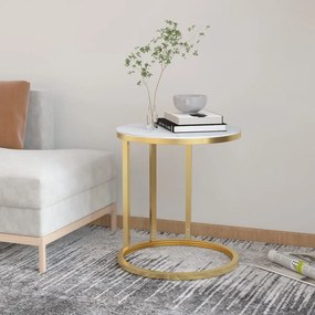 vidaXL Τραπέζι Βοηθητικό Χρυσό / Λευκό Μάρμαρο 45 εκ. από Ψημένο Γυαλί