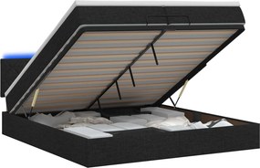 vidaXL Κρεβάτι Ottoman με Στρώμα και LED Μαύρο 200 x 200 cm Ύφασμα