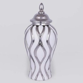 Βάζο Κεραμικό Με Καπάκι 752-20346 18.8x18.8x42.6cm White-Gold Estheti Home Κεραμικό