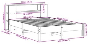 Κρεβάτι Βιβλιοθήκη Χωρίς Στρώμα 120x200 εκ Μασίφ Ξύλο Πεύκου - Καφέ