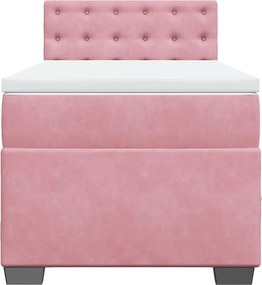 vidaXL Κρεβάτι Boxspring με Στρώμα Ροζ 90x200 εκ. Βελούδινο