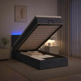VidaXL Κρεβάτι Ottoman με Στρώμα και LED Σκούρο Γκρι 90 x 190 cm