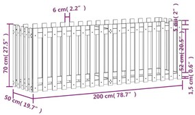 Ζαρντινιέρα με Σχέδιο Φράχτη Λευκή 200x50x70 εκ. Μασίφ Πεύκο - Λευκό