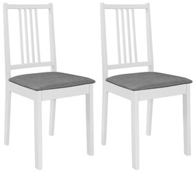 Καρέκλες Τραπεζαρίας με Μαξιλάρια 2 τεμ. Λευκές από Μασίφ Ξύλο