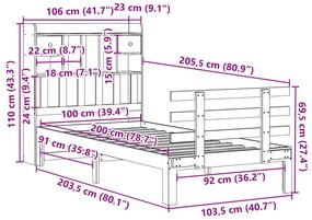 Κρεβάτι Βιβλιοθήκη Χωρίς Στρώμα 100x200 εκ. Μασίφ Ξύλο Πεύκο - Λευκό