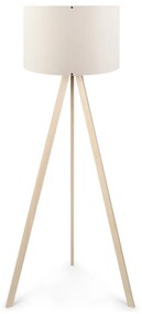 GloboStar® SAGA 204-0046 Μοντέρνο Eπιδαπέδιο Φωτιστικό Μονόφωτο 1 x E27 IP20 Μπεζ Ξύλο με Λευκό Ύφασμα - Μ38 x Π38 x Υ140cm
