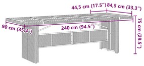 Τραπέζι Κήπου με Γυάλινη Επιφάνεια Γκρι 240x90x75 εκ Συνθ Ρατάν - Γκρι