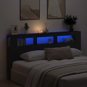 vidaXL LED κεφαλάρι με ράφι Μαύρη Οξυά 200 x 18,5 x 103,5 εκ.