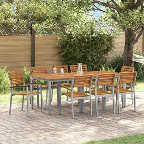 vidaXL Σέτ φαγητού για κήπο 9 pcs Γκρι και καφέ 200 x 90 x 75 cm