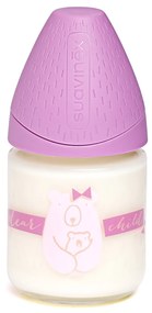 Γυάλινο Μπιμπερό 120ml Με Θηλή Σιλικόνης 0-6Μ Suavinex Bear Purple