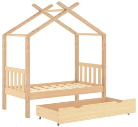 Πλαίσιο Κρεβατιού Παιδικό με Συρτάρι 70x140εκ Μασίφ Ξύλο Πεύκου - Καφέ
