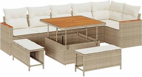 vidaXL Σετ Καναπέ Κήπου με μαξιλάρι 9 pcs Μπεζ Πολυ ράταν