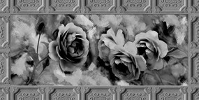 Εικόνα ενός τριαντάφυλλου σε ένα ιστορικό πλαίσιο σε ασπρόμαυρο - 120x60