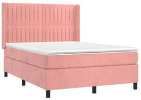 vidaXL Κρεβάτι Boxspring με Στρώμα Ροζ 140x200 εκ. Βελούδινο