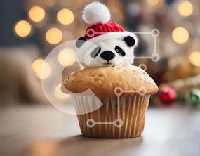 Intra Συλλεκτικό Ξύλινο Παζλ Plywood  4mm - Γιορτινό Cupcake με Γεμιστό Πάντα και Λαγουδάκι Σε Ξύλινο Κουτί - Διαστάσεις: 10x10 cm – 25 κομμάτια