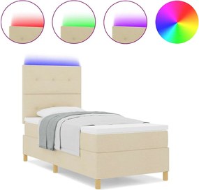 vidaXL LED Κρεβάτι με βάθρο με στρώμα Κρεμ 90 x 190 cm ύφασμα