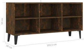 vidaXL Έπιπλο Τηλεόρασης Καπνισ. Δρυς 103,5x30x50εκ Μεταλλικά Πόδια