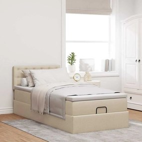 vidaXL Οθωμανικό κρεβάτι με στρώμα &amp; LEDs Cream 90x200 cm Ύφασμα