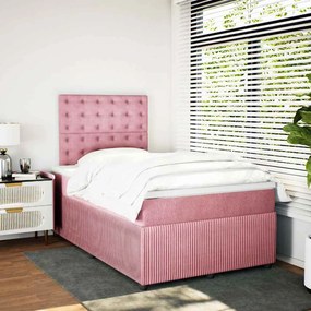 vidaXL Κρεβάτι Boxspring με Στρώμα Ροζ 120x200 εκ. Βελούδινο