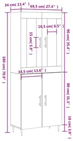 Ντουλάπι Γκρι Σκυροδέματος 69,5x34x180 εκ. Επεξεργασμένο Ξύλο - Γκρι