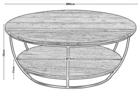 Τραπέζι Σαλονιού ROY Φ90x35cm Ακακία Φυσικό/Μετ.Μαύρο
