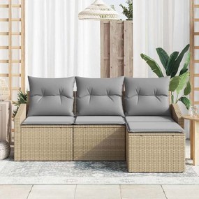 vidaXL Σετ Καναπέ με μαξιλάρι 4 pcs Μπεζ συνθετικό ρατάν