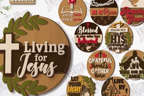 Σετ των 2 Intra απο ξύλο plywood 3mm-4mm πάχος Δέσμη κοπής με λέιζερ Christian Round Signs Δίασταση 30x20 cm INTRAFABR-120961874