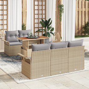 vidaXL Σετ 6 Τεμαχίων Καναπέ Κήπου με Μπεζ Μαξιλάρια από Πολυ Ράτταν