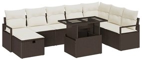 vidaXL Σετ Καναπέ Κήπου με μαξιλάρι 9 pcs Καφέ Πολυ ράταν