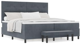 vidaXL Κρεβάτι με Κουτί Ελατηρίων με Στρώμα & Παγκάκι Σκούρο Γκρίζο 200x200 εκ Βελούδο