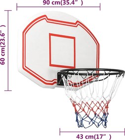 vidaXL Ταμπλό Μπασκέτας Λευκό 90x60x2 εκ. από Πολυαιθυλένιο